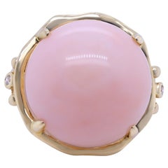 Bague cocktail en or jaune 14 carats avec opale rose de 16,29 carats et diamants de 0,02 carat