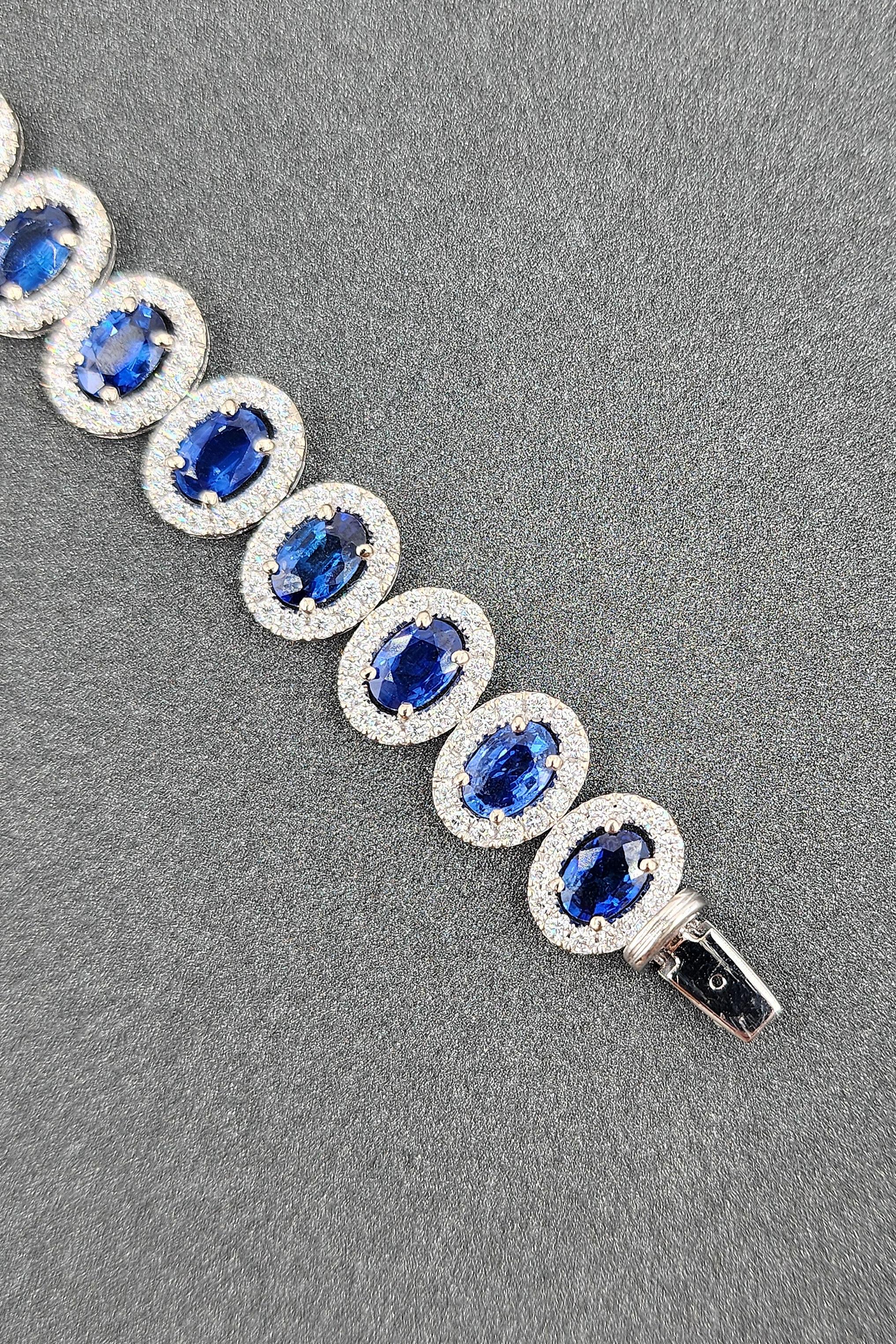16.29 ct Natural Ceylon Sapphire & Diamond Bracelet In New Condition For Sale In Chicago, IL