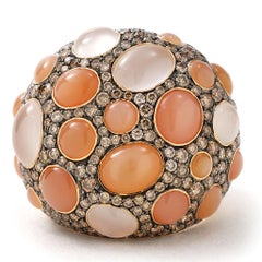 16.29 CTTW Cat's Eye Moonstone and Diamond Cocktail Ring in 18K Rose Gold