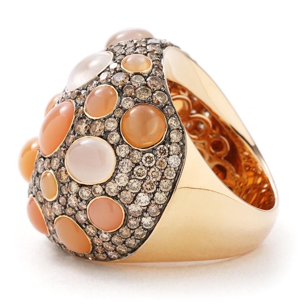 Modern 16.29 CTTW Cat's Eye Moonstone and Diamond Cocktail Ring in 18K Rose Gold 