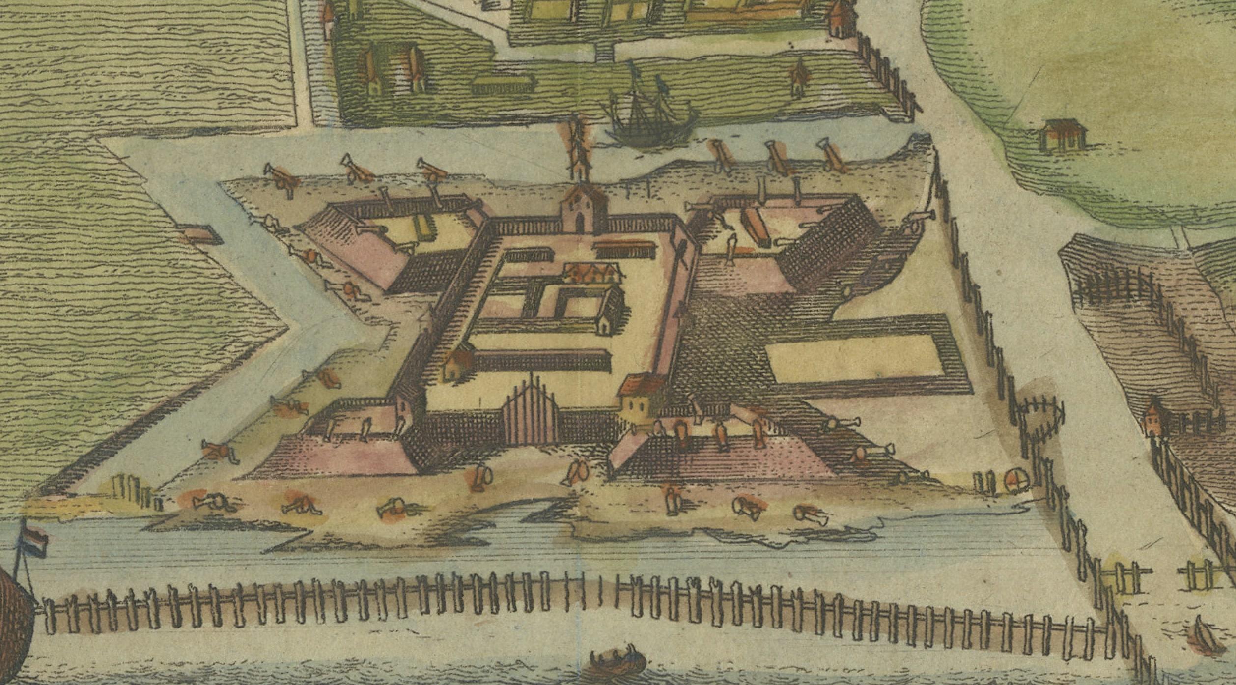 Engraved 1629 Historic Miniature Map of Batavia (Jakarta) - Dutch Colonial Era