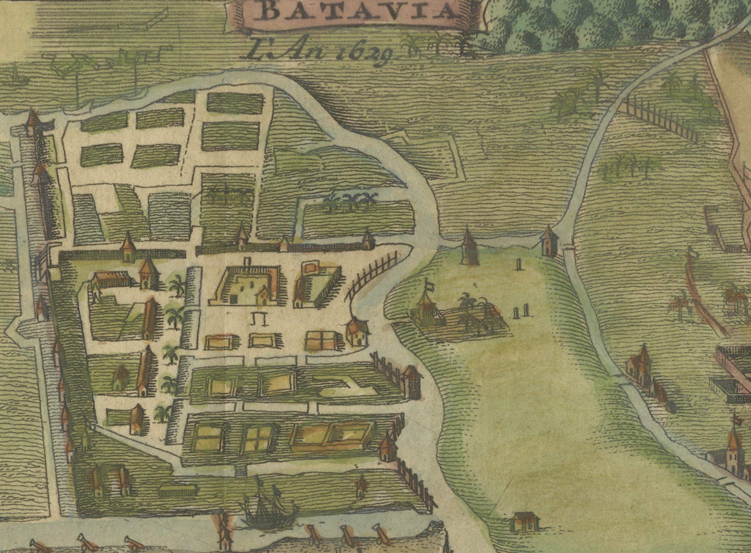 1629 Historic Miniature Map of Batavia (Jakarta) - Dutch Colonial Era In Good Condition In Langweer, NL
