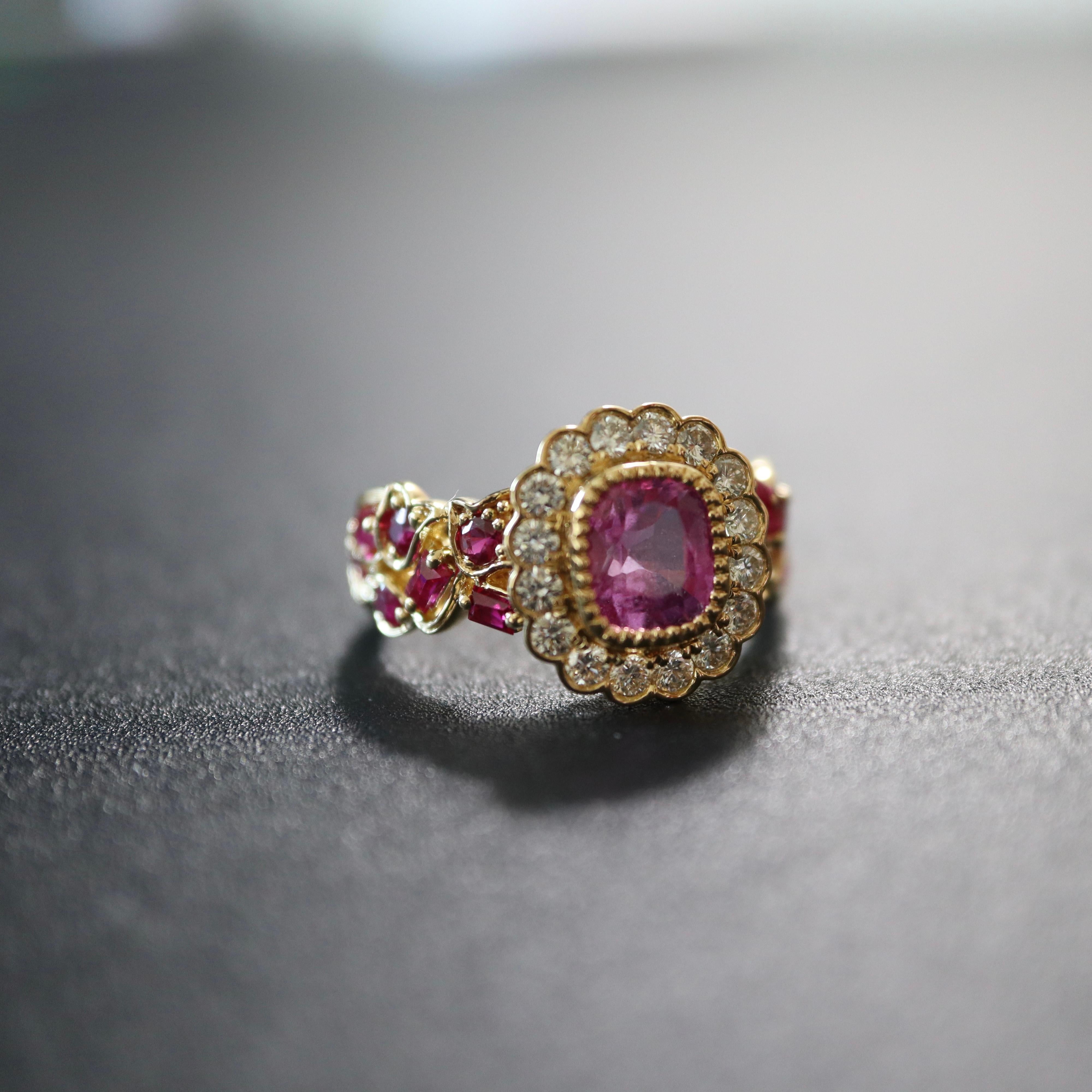 1.62Ct Burma No Heat Pink Sapphire ring With No Heat Burmese Ruby and Diamond For Sale 4