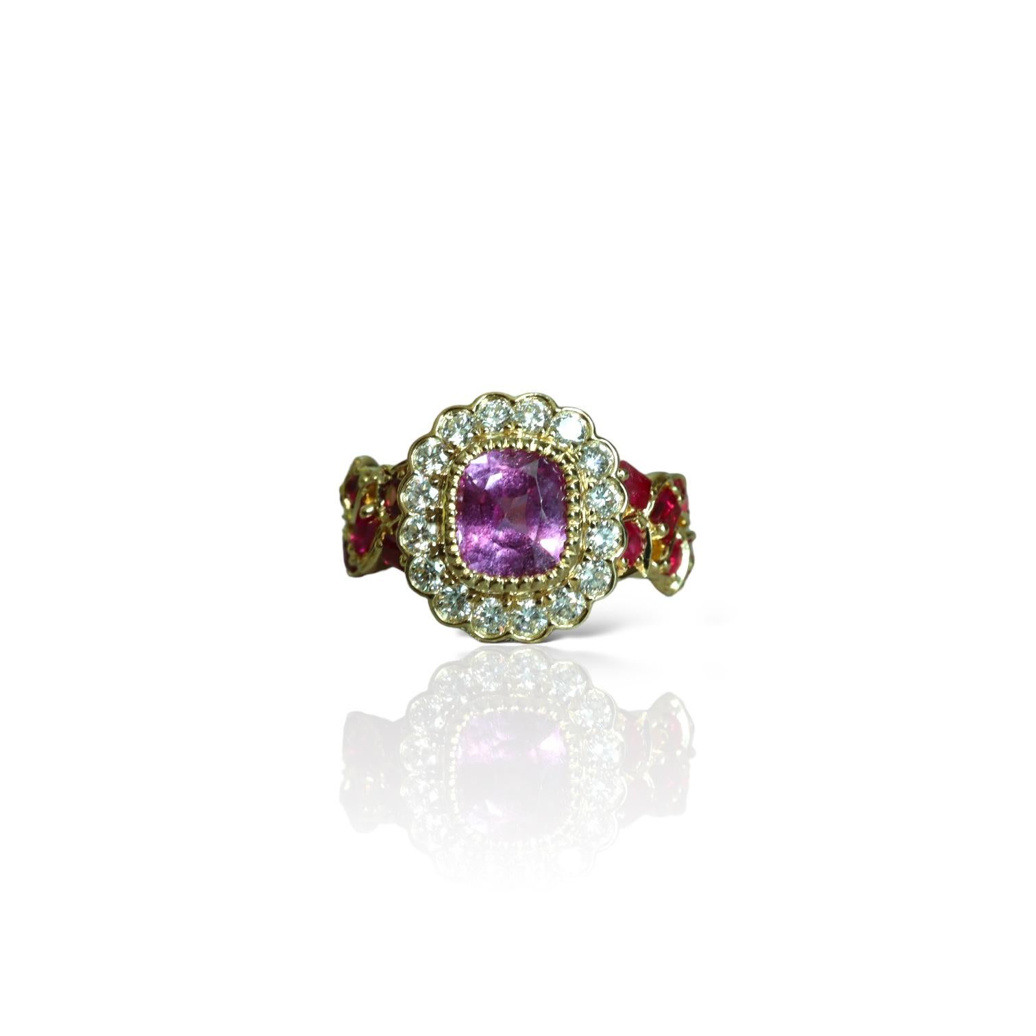 1.62Ct Burma No Heat Pink Sapphire ring With No Heat Burmese Ruby and Diamond For Sale 5