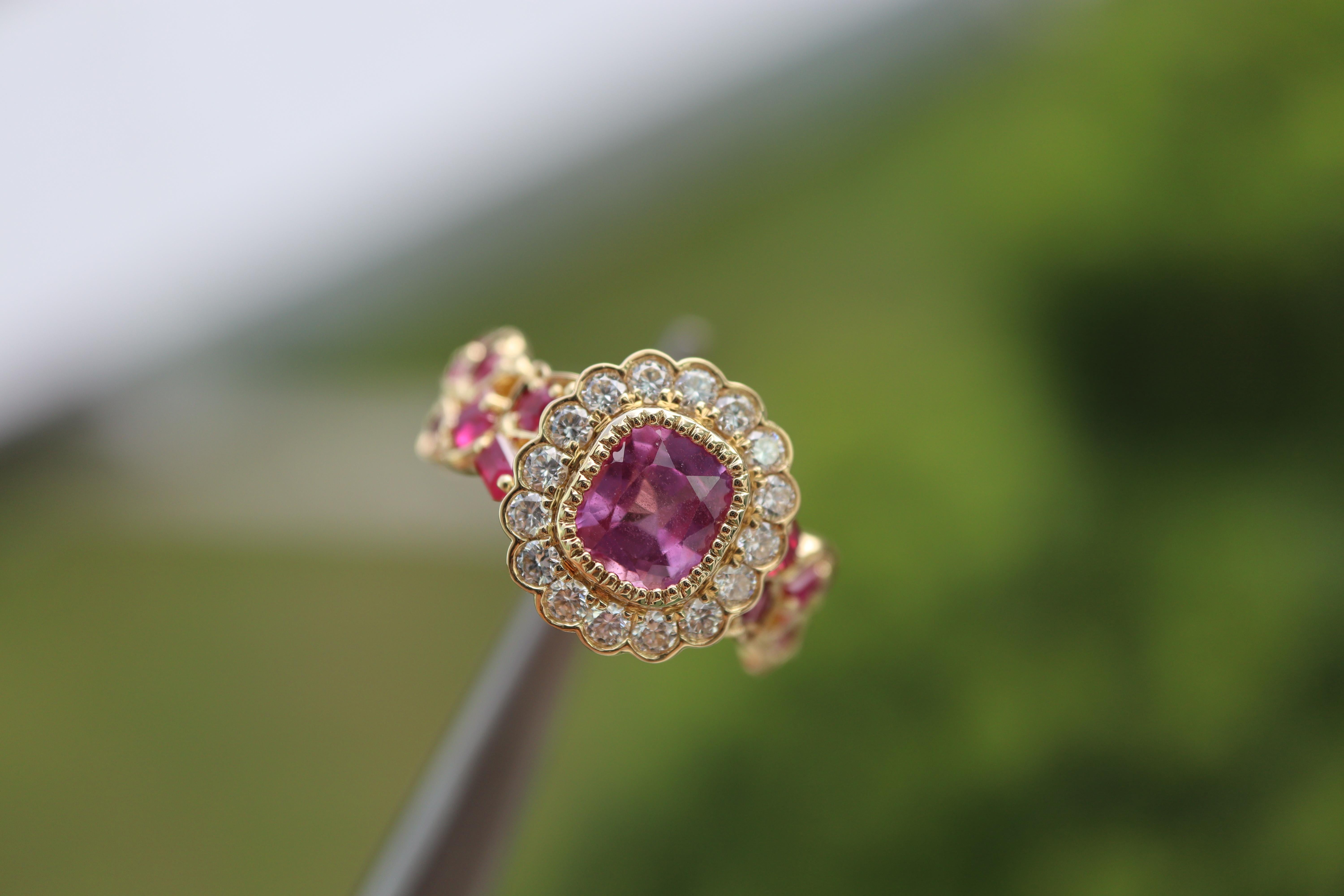 1.62Ct Burma No Heat Pink Sapphire ring With No Heat Burmese Ruby and Diamond For Sale 2