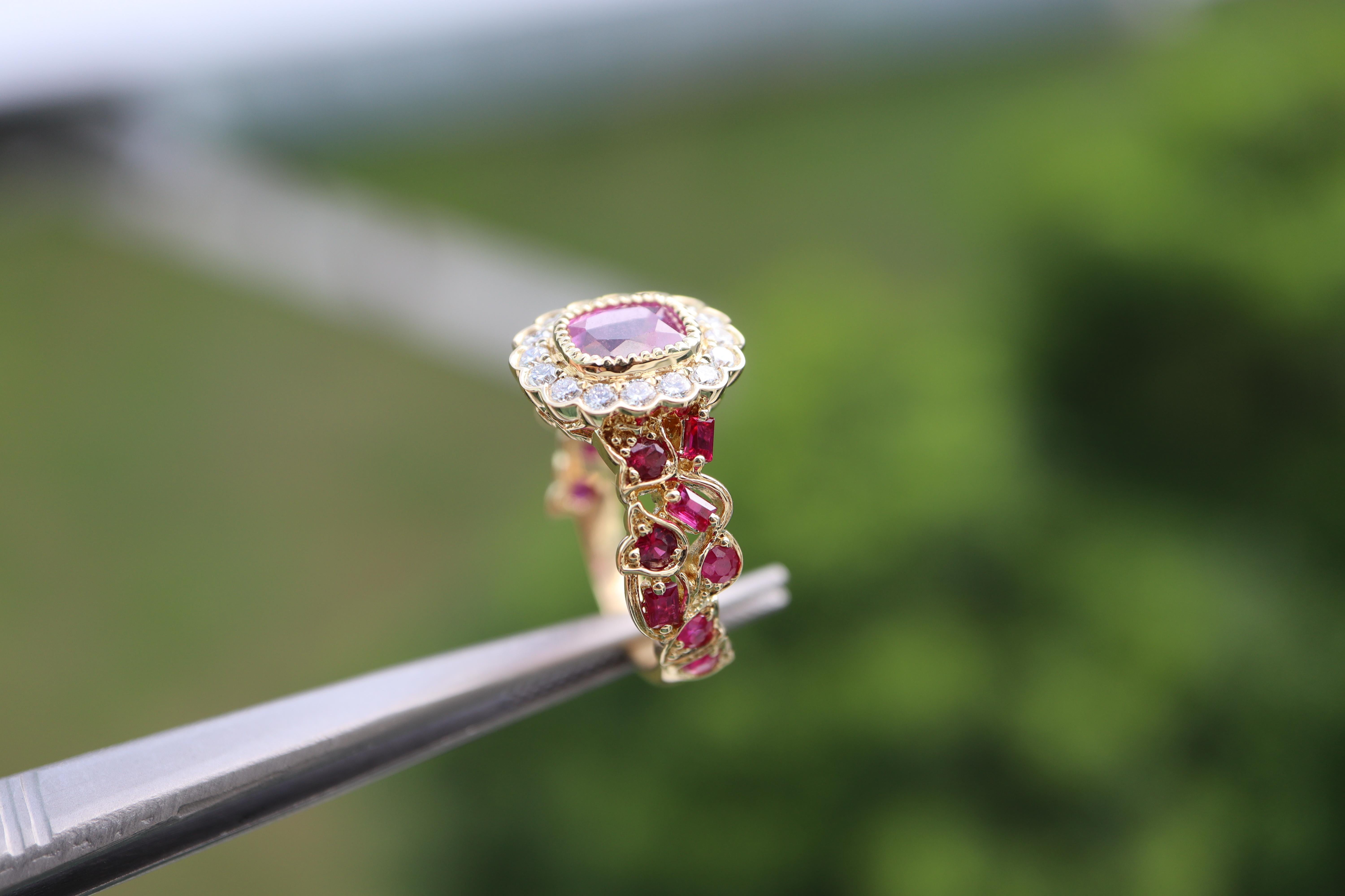 1.62Ct Burma No Heat Pink Sapphire ring With No Heat Burmese Ruby and Diamond For Sale 3