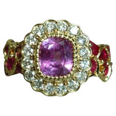 1.62Ct Burma No Heat Pink Sapphire ring With No Heat Burmese Ruby and Diamond