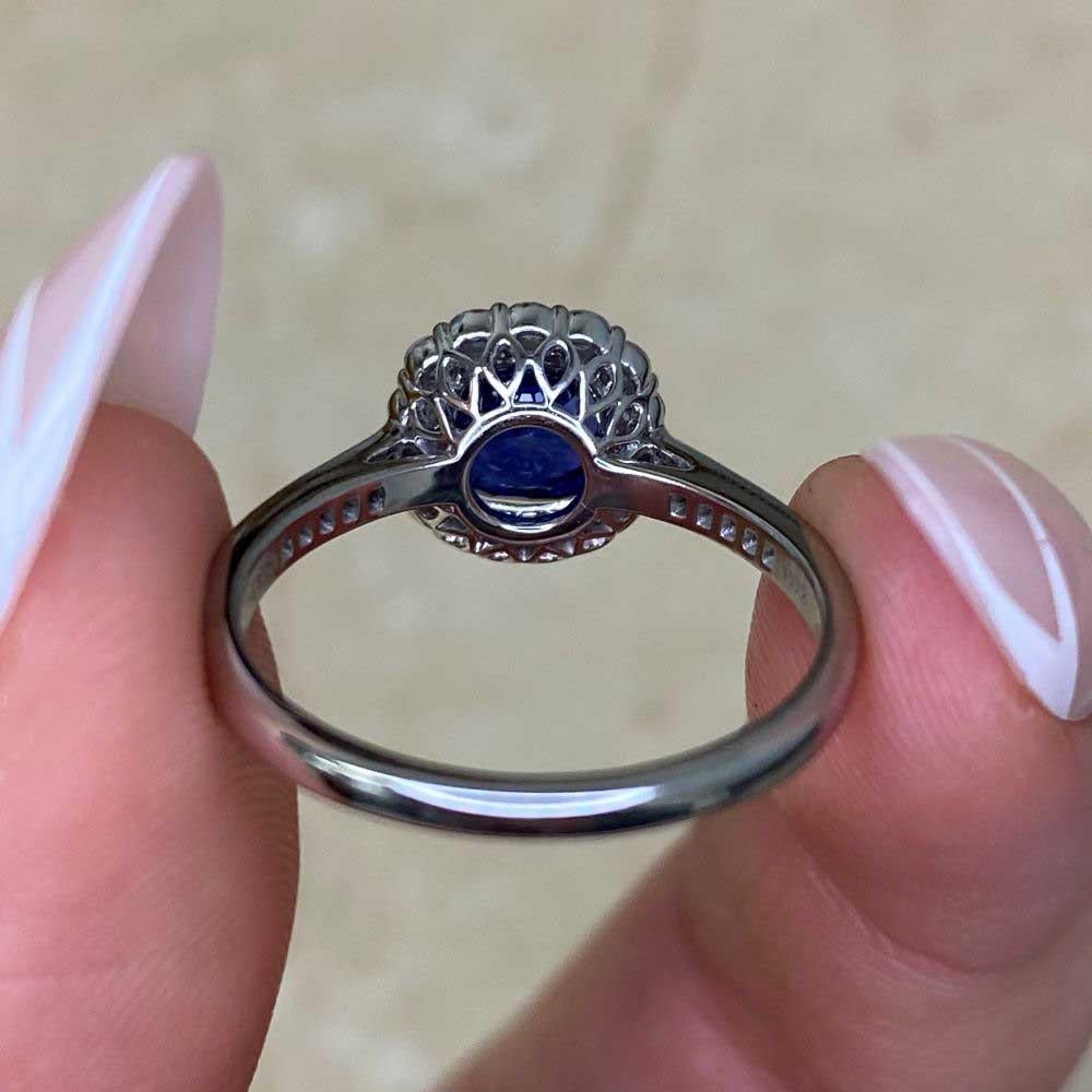 1.62ct Cushion Cut Sapphire Engagement Ring, Diamond Halo, Platinum For Sale 6