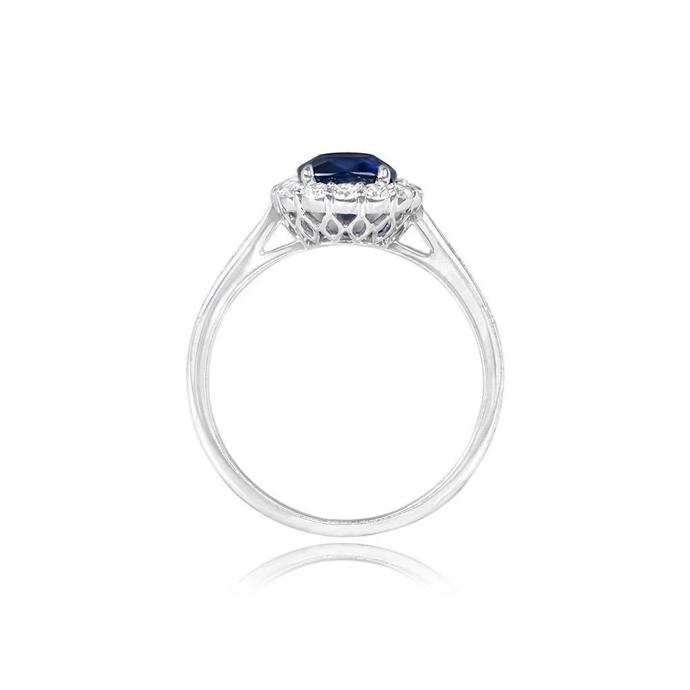 1.62ct Cushion Cut Sapphire Engagement Ring, Diamond Halo, Platinum In Excellent Condition For Sale In New York, NY