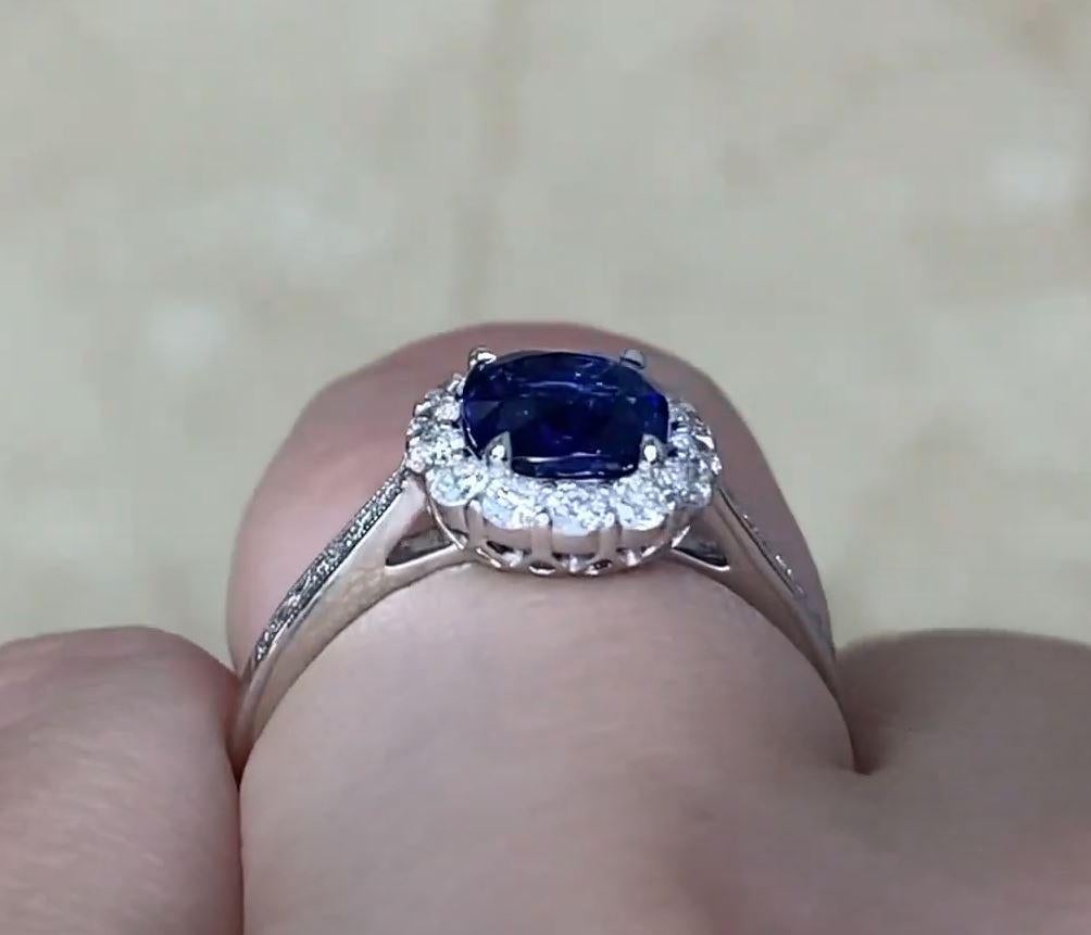 1.62ct Cushion Cut Sapphire Engagement Ring, Diamond Halo, Platinum For Sale 3