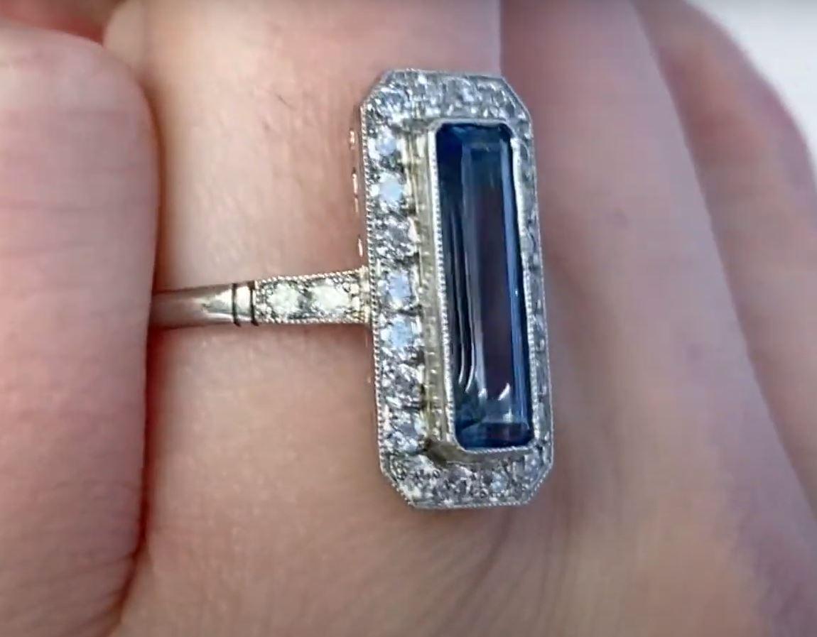 Women's 1.62ct Emerald Cut Aquamarine Cocktail Ring, Diamond Halo, Platinum For Sale