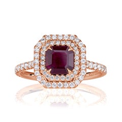 1.62ct Emerald Cut Ruby and Diamond Engagement Ring