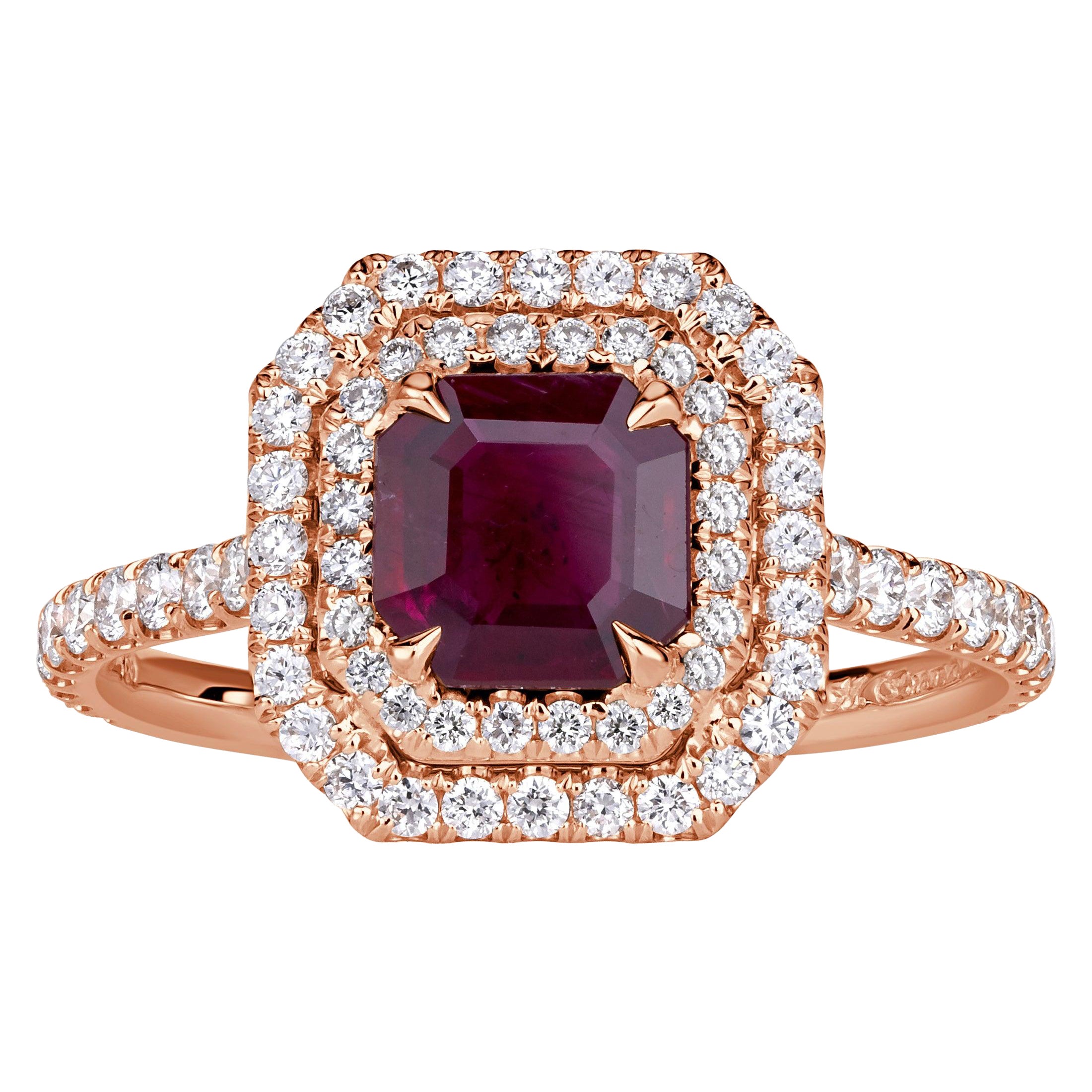 1.62ct Emerald Cut Ruby and Diamond Engagement Ring en vente