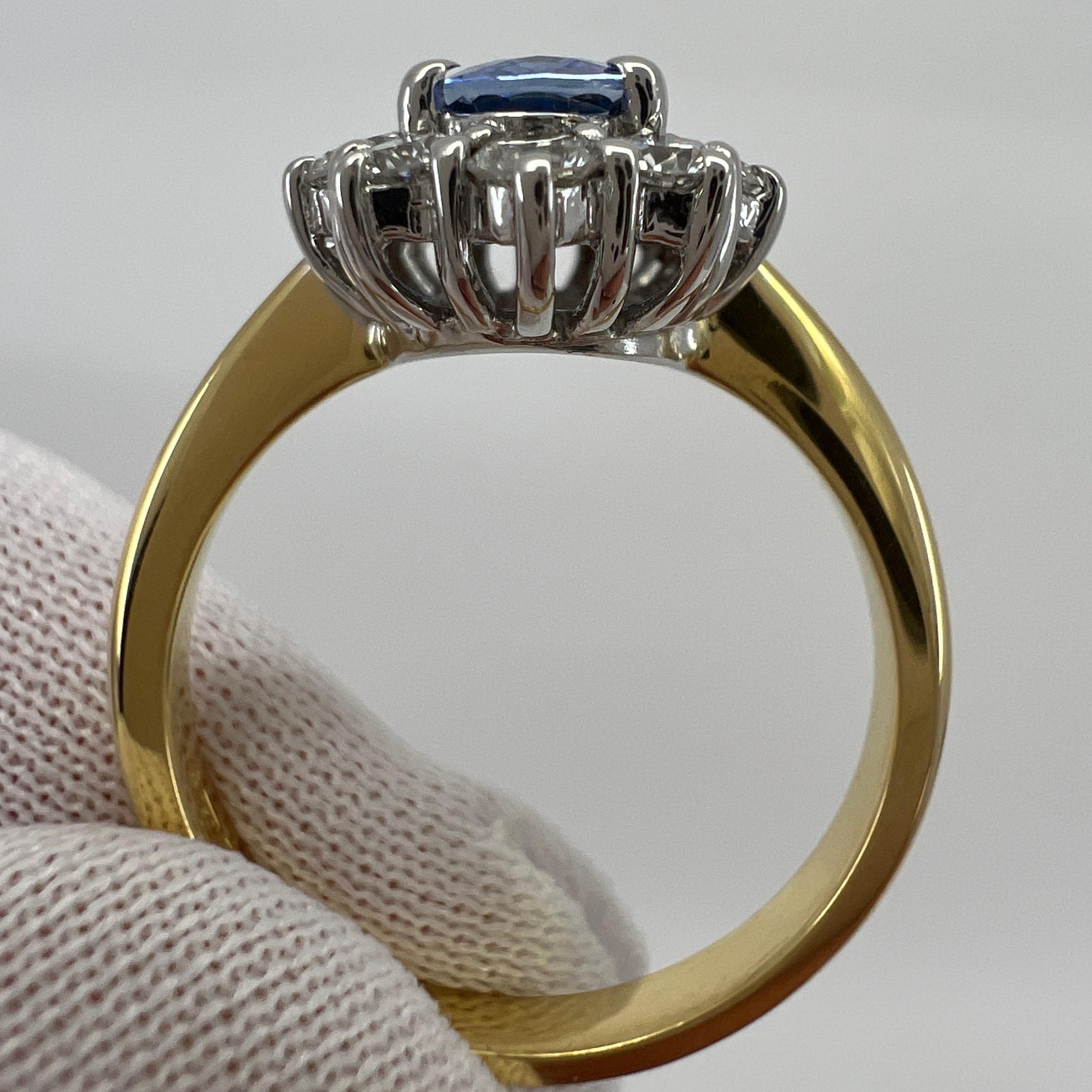 1.62ct Fine Vivid Blue Ceylon Sapphire & Diamond Cluster Cocktail 18k Gold Ring For Sale 5
