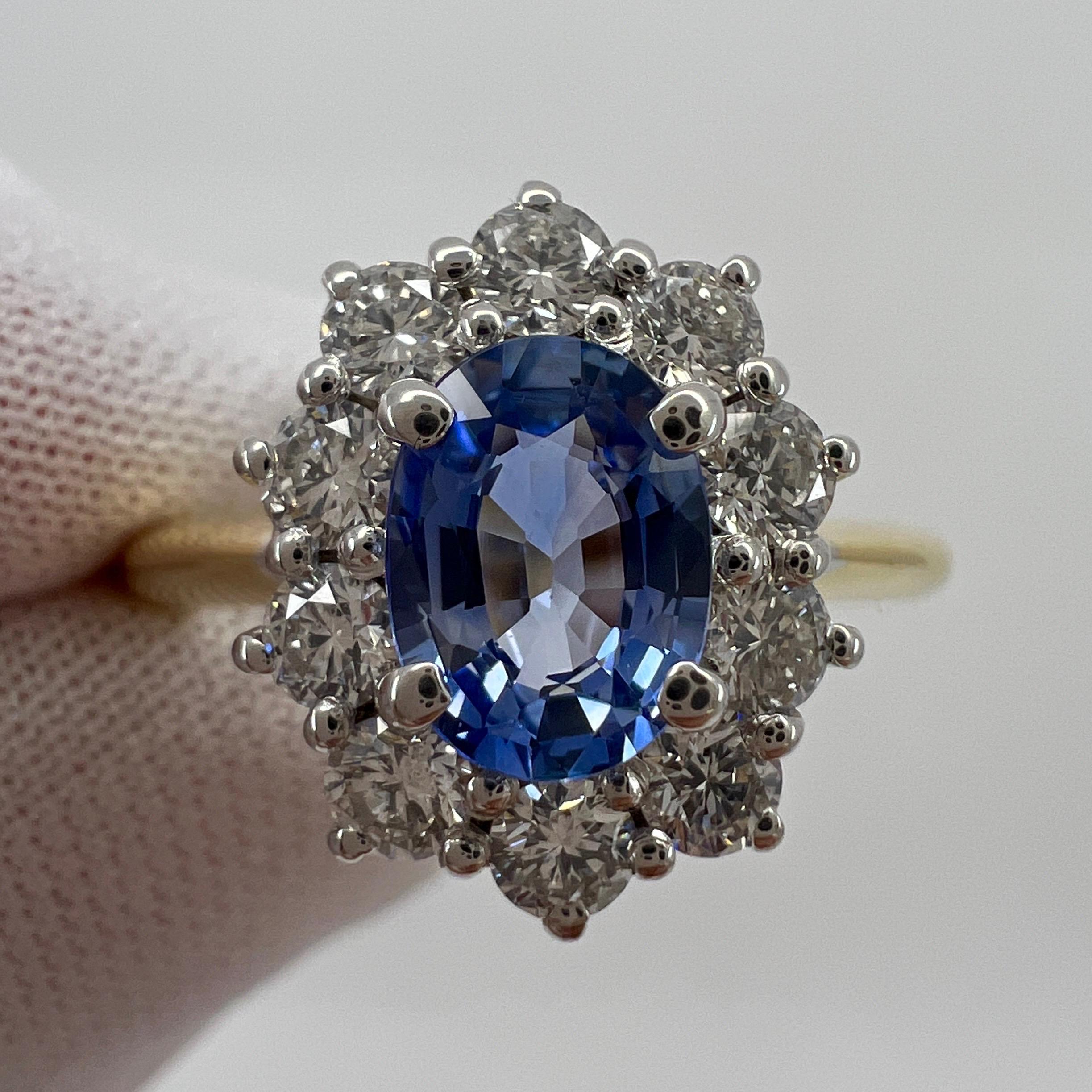 1.62ct Fine Vivid Blue Ceylon Sapphire & Diamond Cluster Cocktail 18k Gold Ring For Sale 6