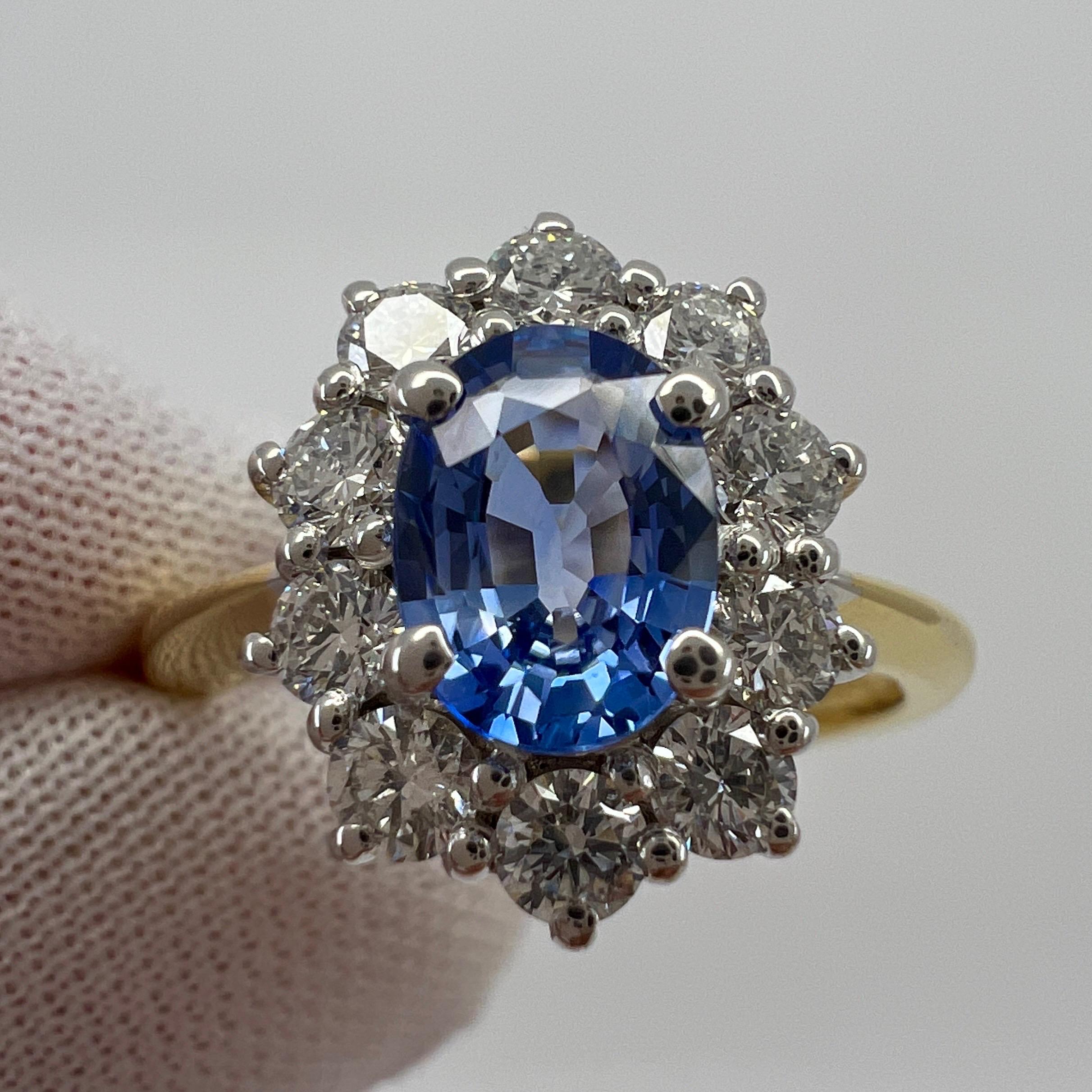 1.62ct Fine Vivid Blue Ceylon Sapphire & Diamond Cluster Cocktail 18k Gold Ring For Sale 7