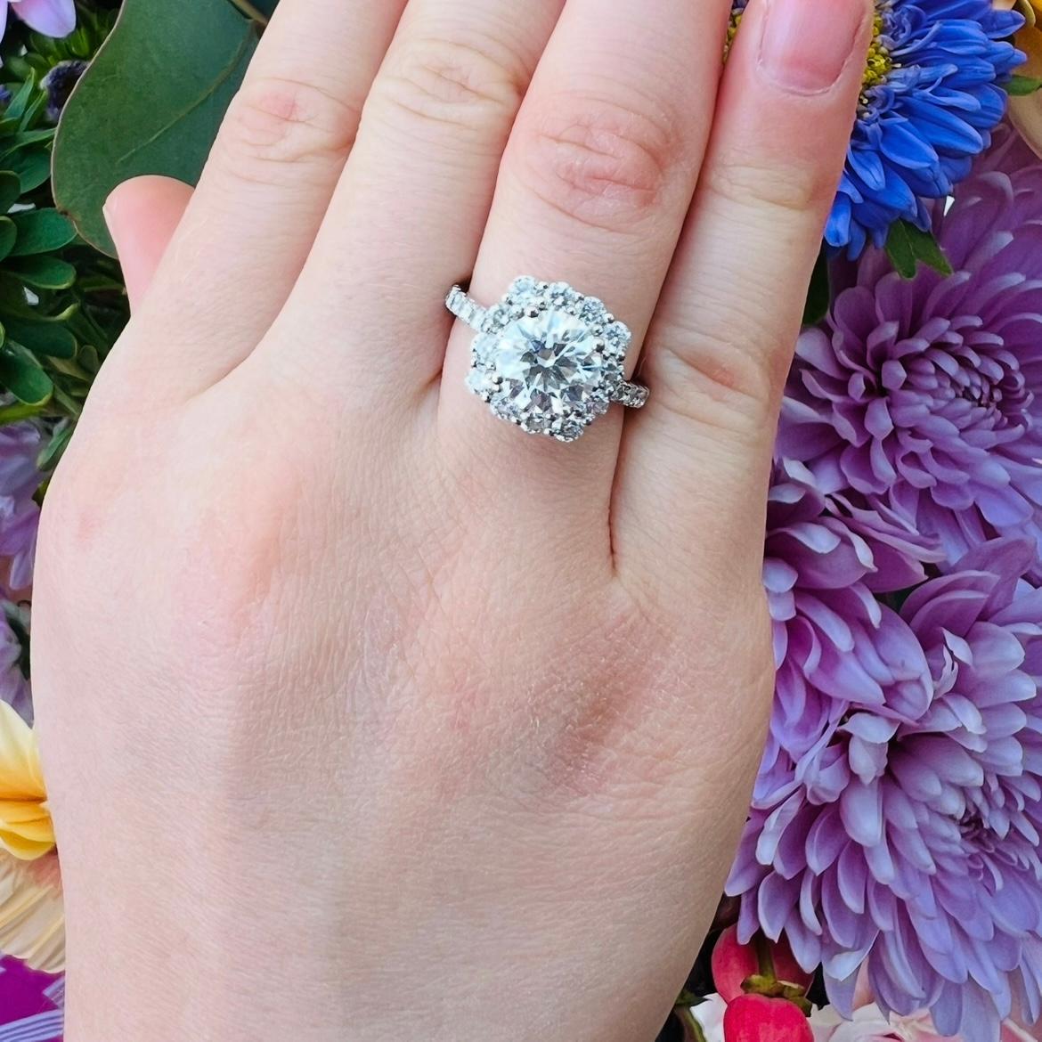 1.62ct GIA F/VS Natural Diamond Halo Engagement Ring For Sale 1