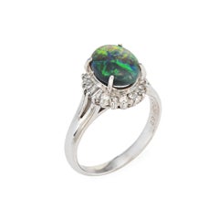 1.62ct Natural Black Opal Ring Diamond Estate Platinum Sz 6.5 Mixed Cuts