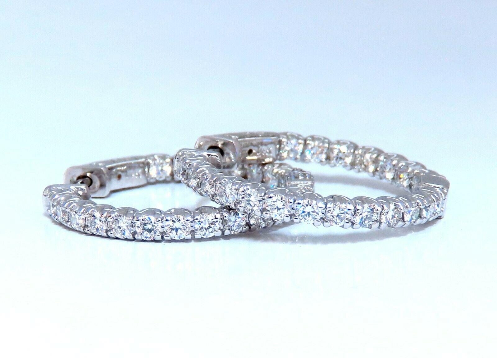 1.62ct Natural Round Diamond Hoop Earrings 14kt In New Condition For Sale In New York, NY