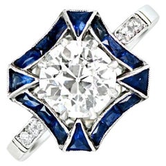 1.62 Carat Old Euro-Cut Diamond Engagement Ring, VS1 Clarity, Sapphire Halo