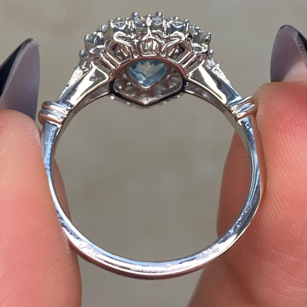 1.62ct Pear-Shaped Aquamarine Cluster Ring, Diamond Halo, Platinum 4