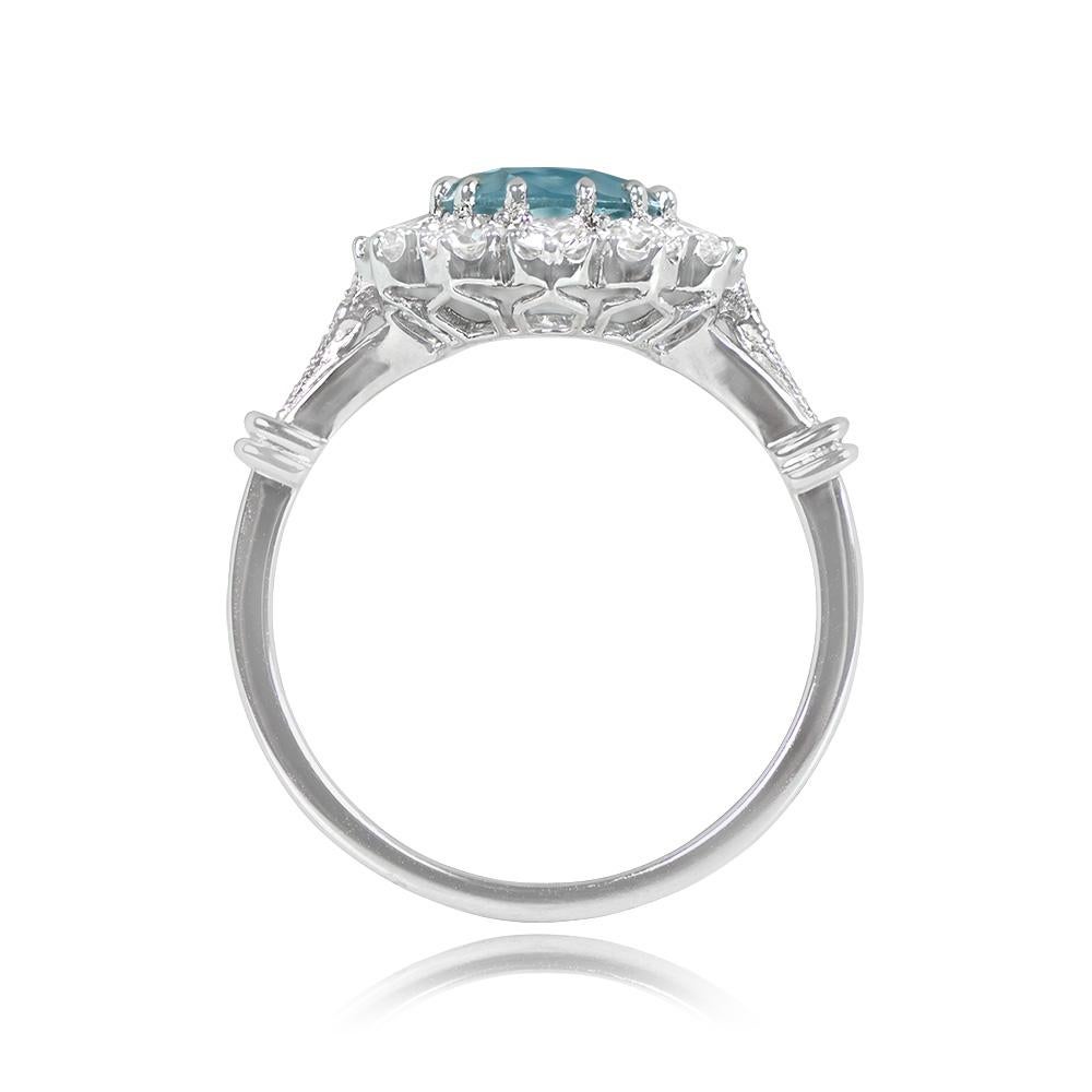 Art Deco 1.62ct Pear-Shaped Aquamarine Cluster Ring, Diamond Halo, Platinum