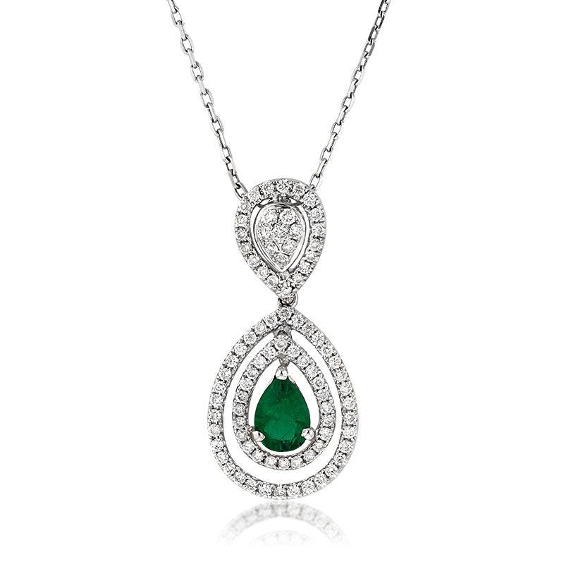 1.62ct Pear Shaped Green Emerald and Diamond Pendant For Sale