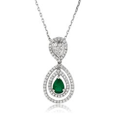 1.62ct Pear Shaped Green Emerald and Diamond Pendant