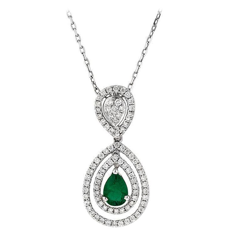 1.62ct Pear Shaped Green Emerald and Diamond Pendant in vendita