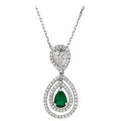 1.62ct Pear Shaped Green Emerald and Diamond Pendant