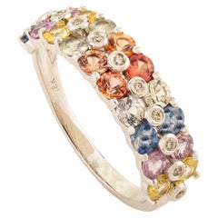 1.62Ct Rainbow Multi-Color Sapphire
Diamond Half Band Ring in 18k White Gold