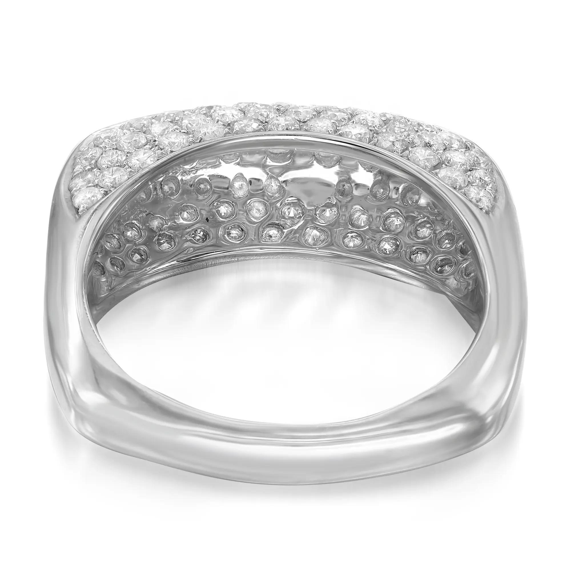 Modern 1.62cttw Pave Set Round Cut Diamond Ladies Square Ring 14k White Gold For Sale