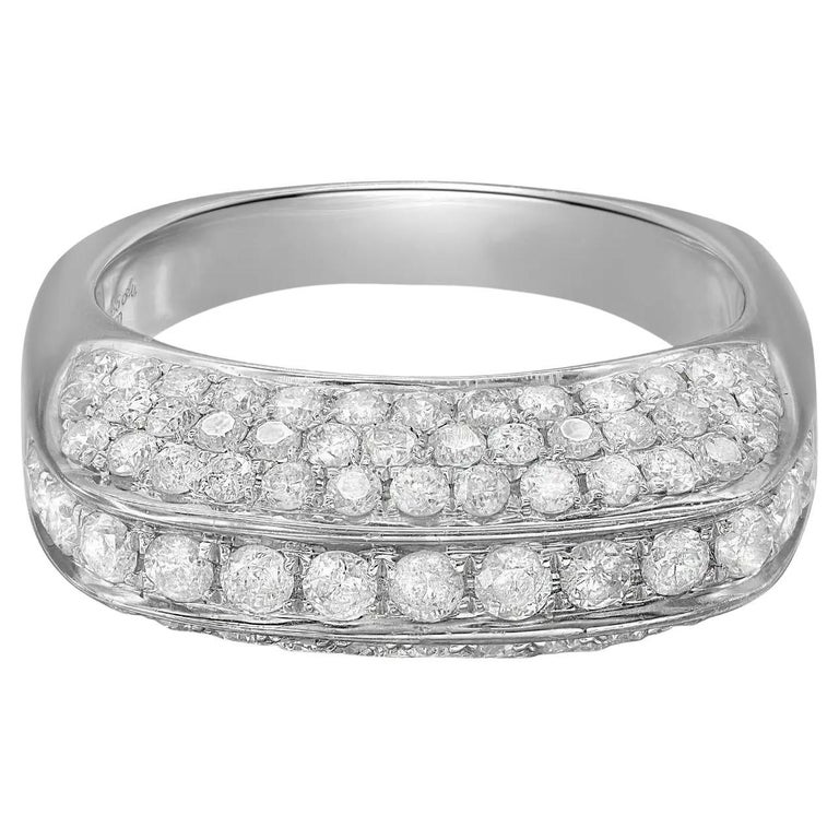 1.62cttw Pave Set Round Cut Diamond Ladies Square Ring 14k White Gold ...