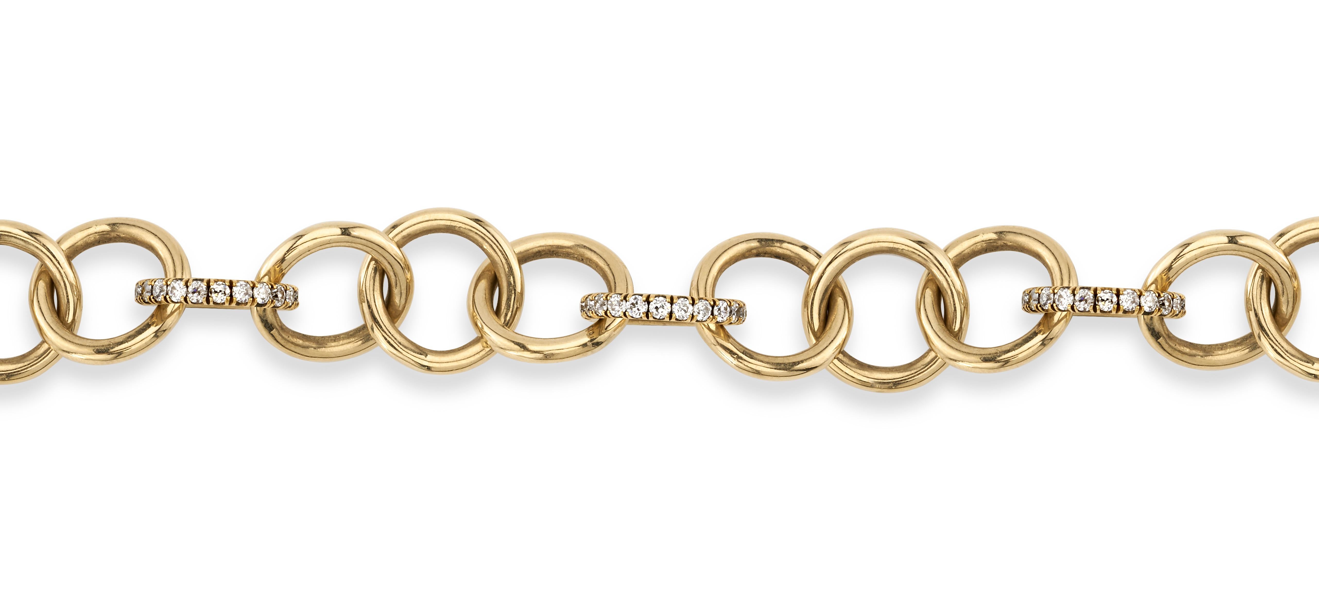 Handcrafted 18K yellow gold club bracelet with 1.62tw Old European cut diamonds. Bracelet measures 7.5