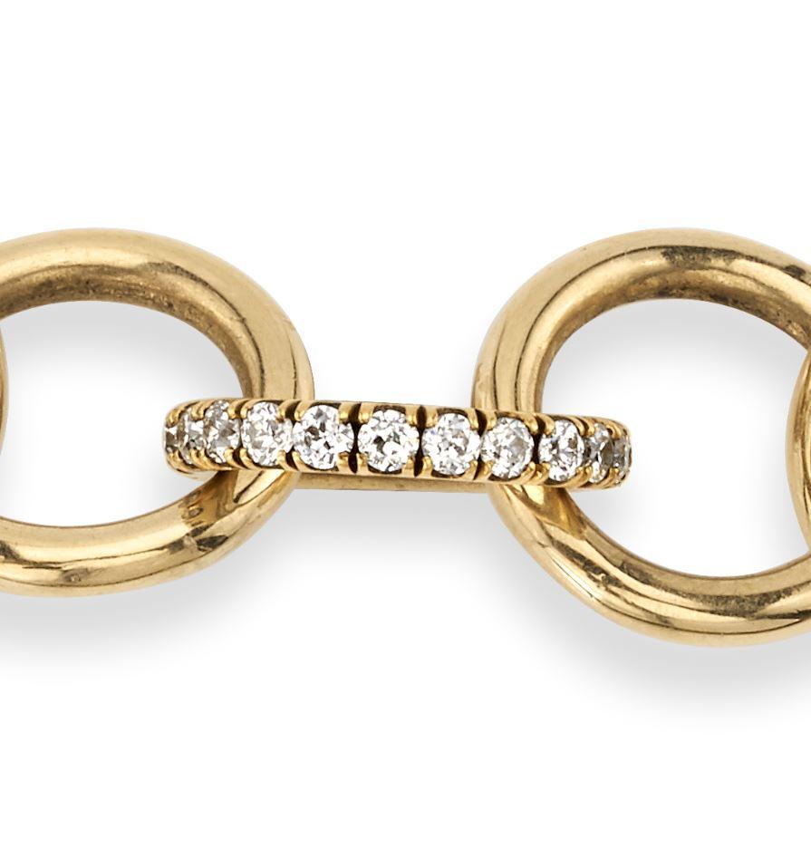 Women's 1.62 Carat Old European Cut Diamonds Set in a Round Yellow Gold Link Bracelet