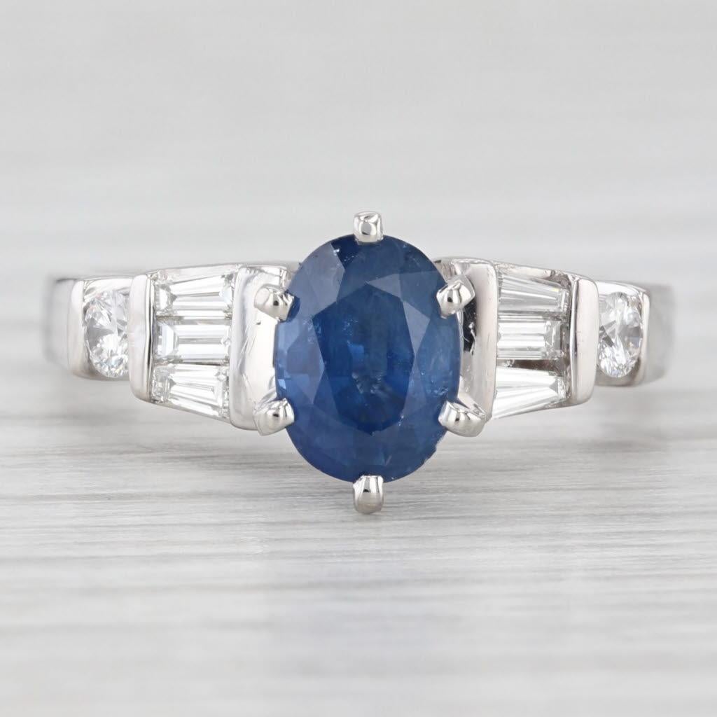 1.62ctw Zafiro Azul Ovalado Anillo de Diamantes Platino Tamaño 5.25 Compromiso en Bueno estado para la venta en McLeansville, NC
