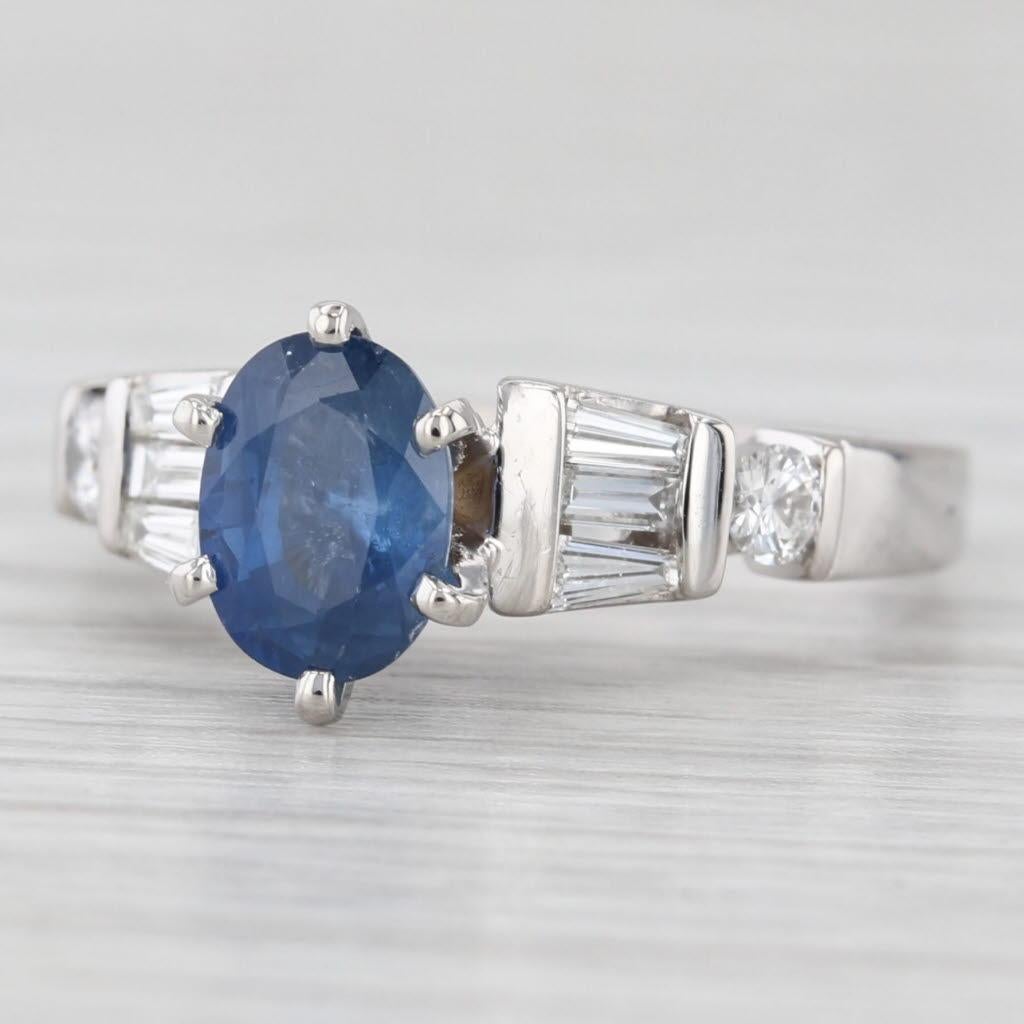 1.62ctw Zafiro Azul Ovalado Anillo de Diamantes Platino Tamaño 5.25 Compromiso en venta 1