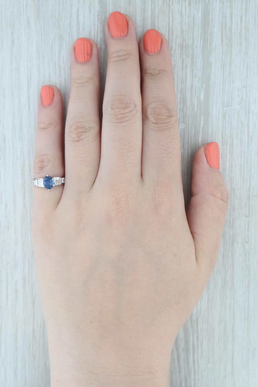 1.62ctw Zafiro Azul Ovalado Anillo de Diamantes Platino Tamaño 5.25 Compromiso en venta 4