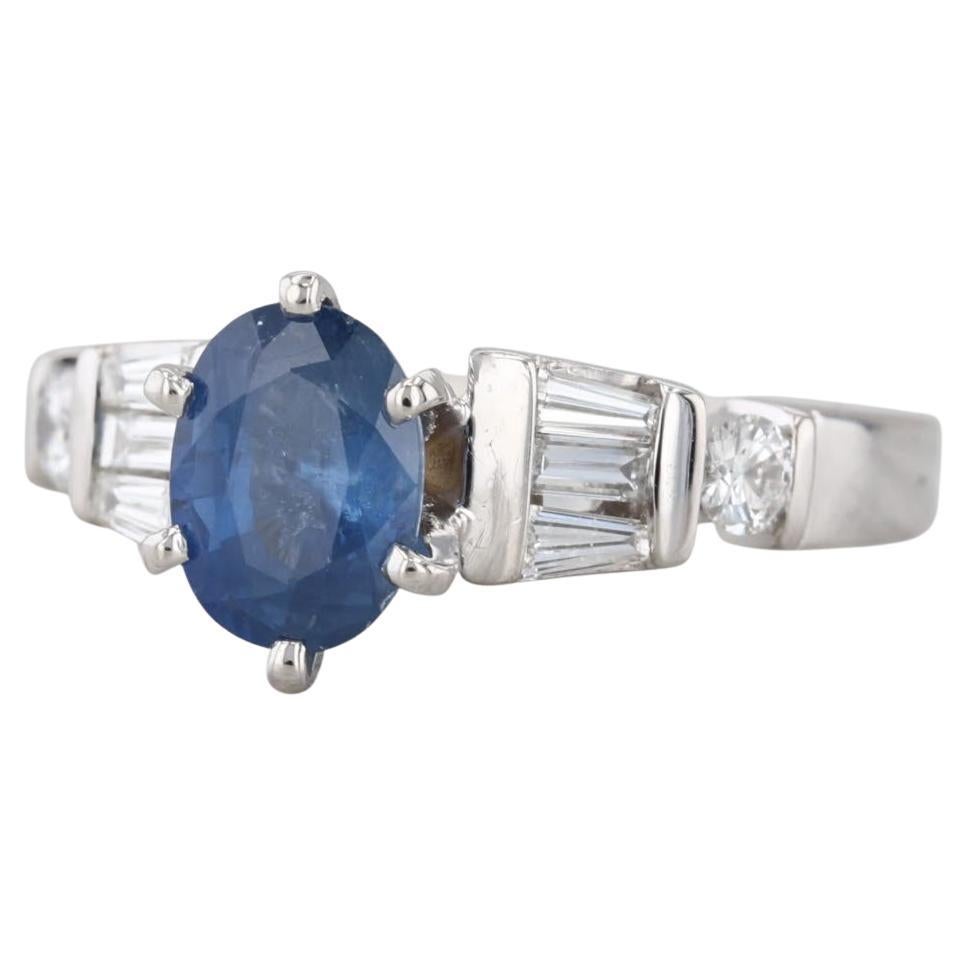 1.62ctw Oval Blue Sapphire Diamond Ring Platinum Size 5.25 Engagement