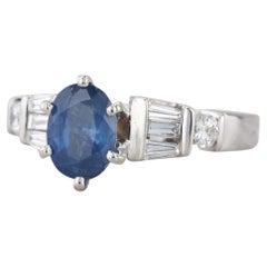 1.62ctw Oval Blue Sapphire Diamond Ring Platinum Size 5.25 Engagement