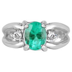 1.62tcw 14K Colombian Emerald-Oval Cut & Diamond Three Stone Right Hand Ring