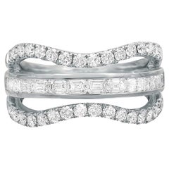 1.63 Carat Emerald and Round Cut Diamond Ring 18K White Gold