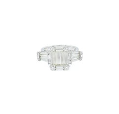 1.63 Carat Baguette Diamond Cluster Cocktail Ring w Round Accents 18K White Gold