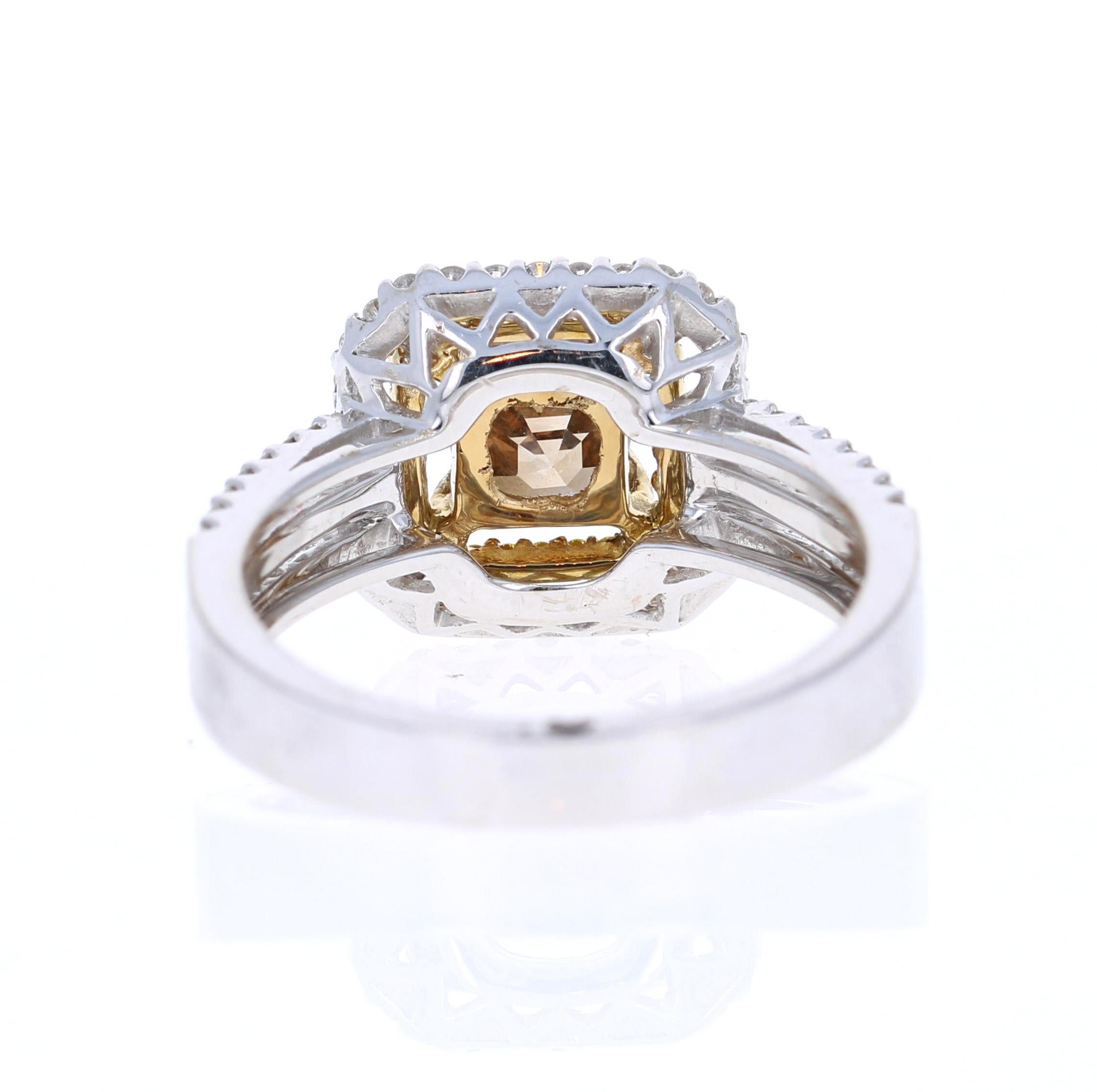 Asscher Cut 1.63 Carat Champagne Brown Diamond Engagement 18 Karat White Gold Ring