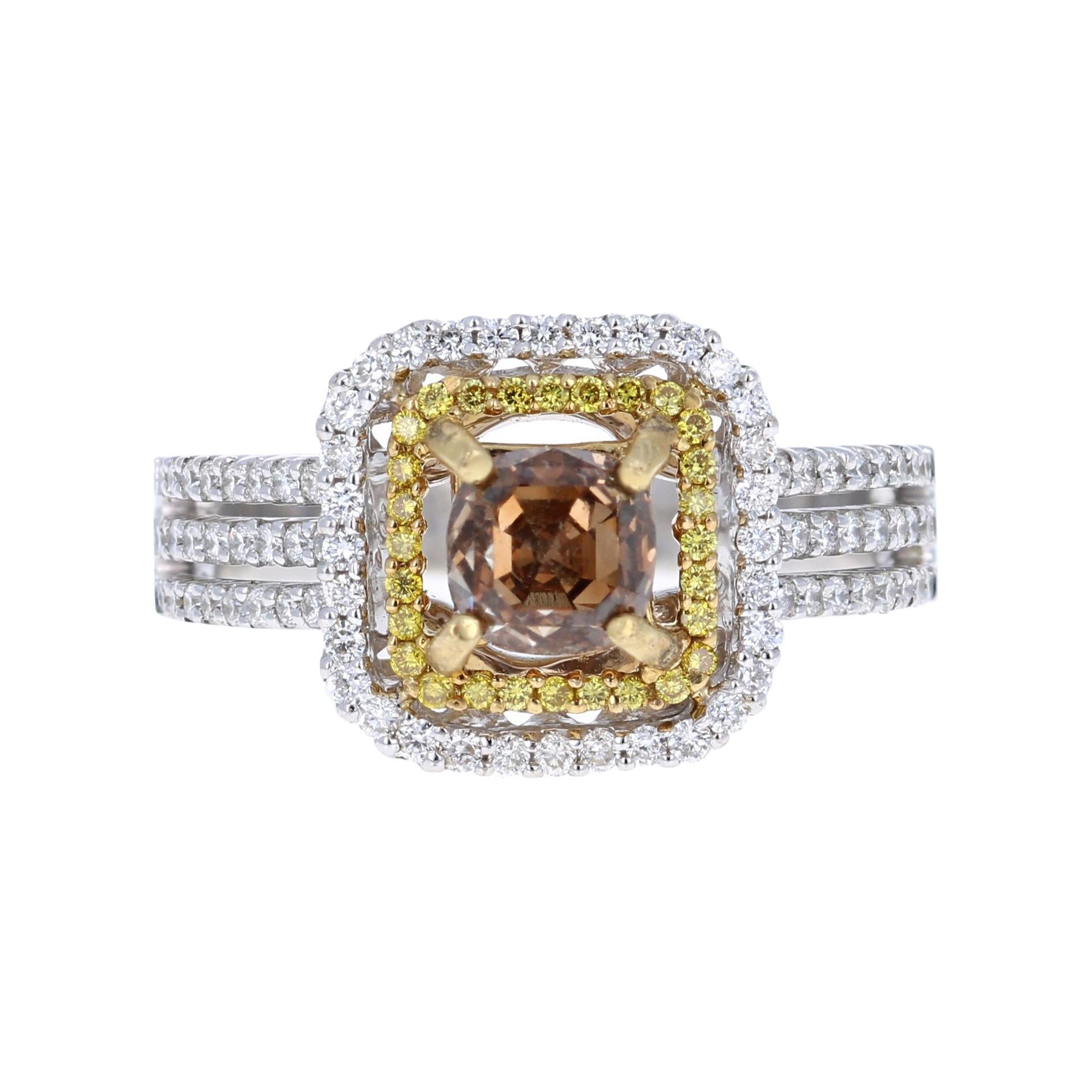 1.63 Carat Champagne Brown Diamond Engagement 18 Karat White Gold Ring