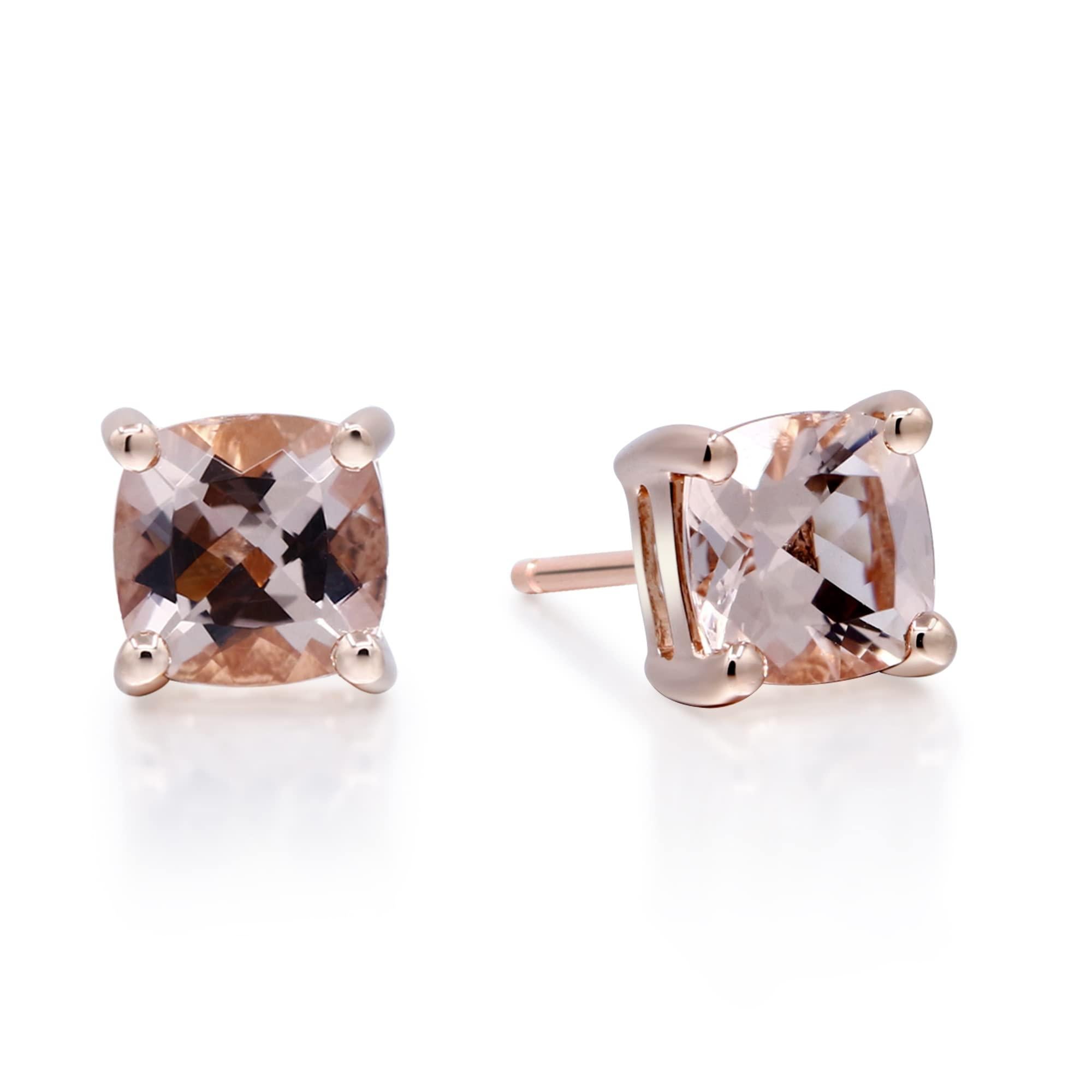 Decorate yourself in elegance with this Earring is crafted from 14-karat Rose Gold by Gin & Grace Earring. This Earring is made up of 6.0 mm Cushion-Cut Morganite (2 pcs) 1.63 carat. This Earring is weight 1.50 grams. This delicate Earring is