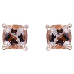 Clous d'oreilles en or rose 14 carats avec Morganite taille coussin de 1,63 carat