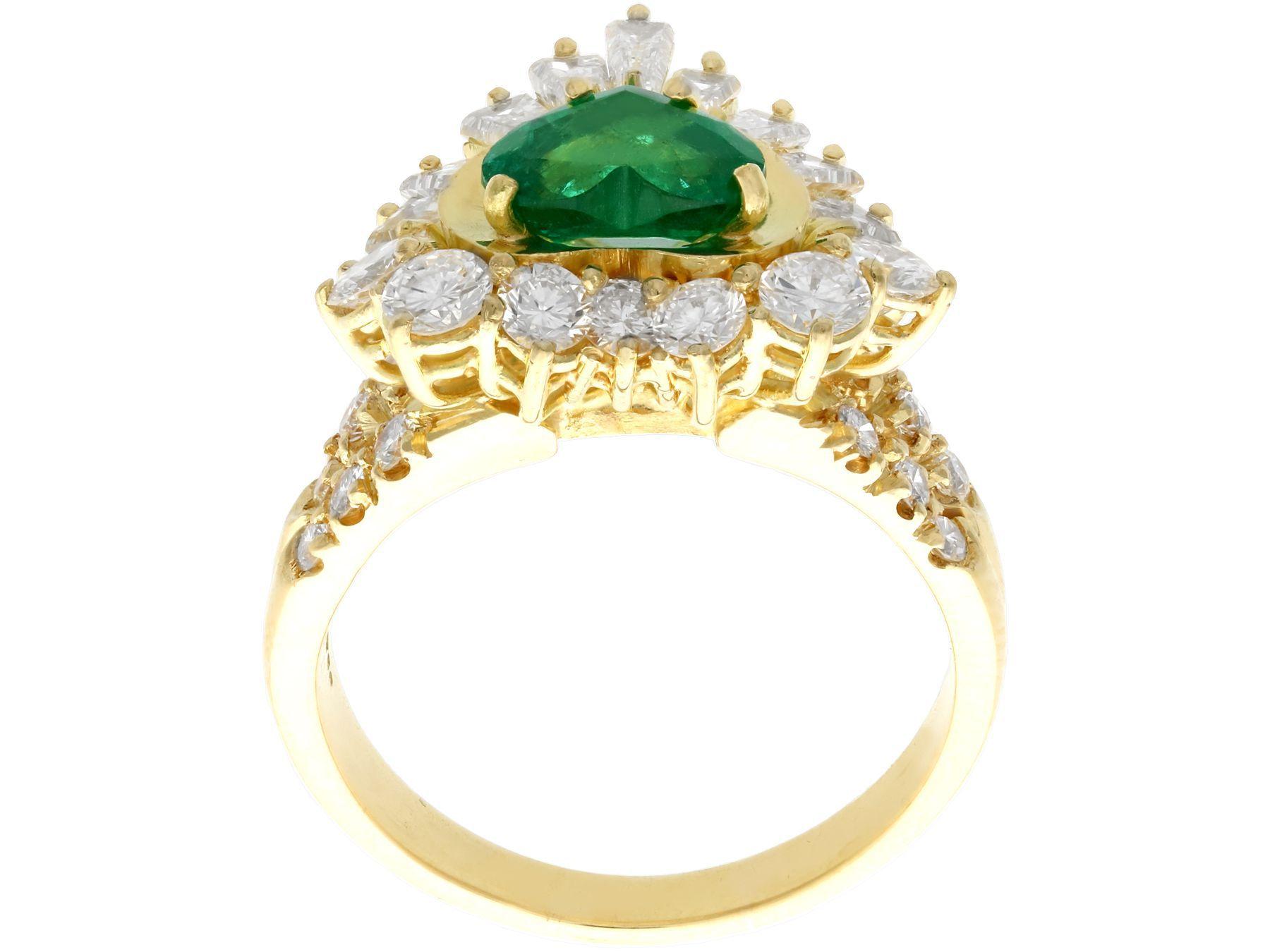 1.63 Carat Emerald and 2.31 Carat Diamond Yellow Gold Ring For Sale 1