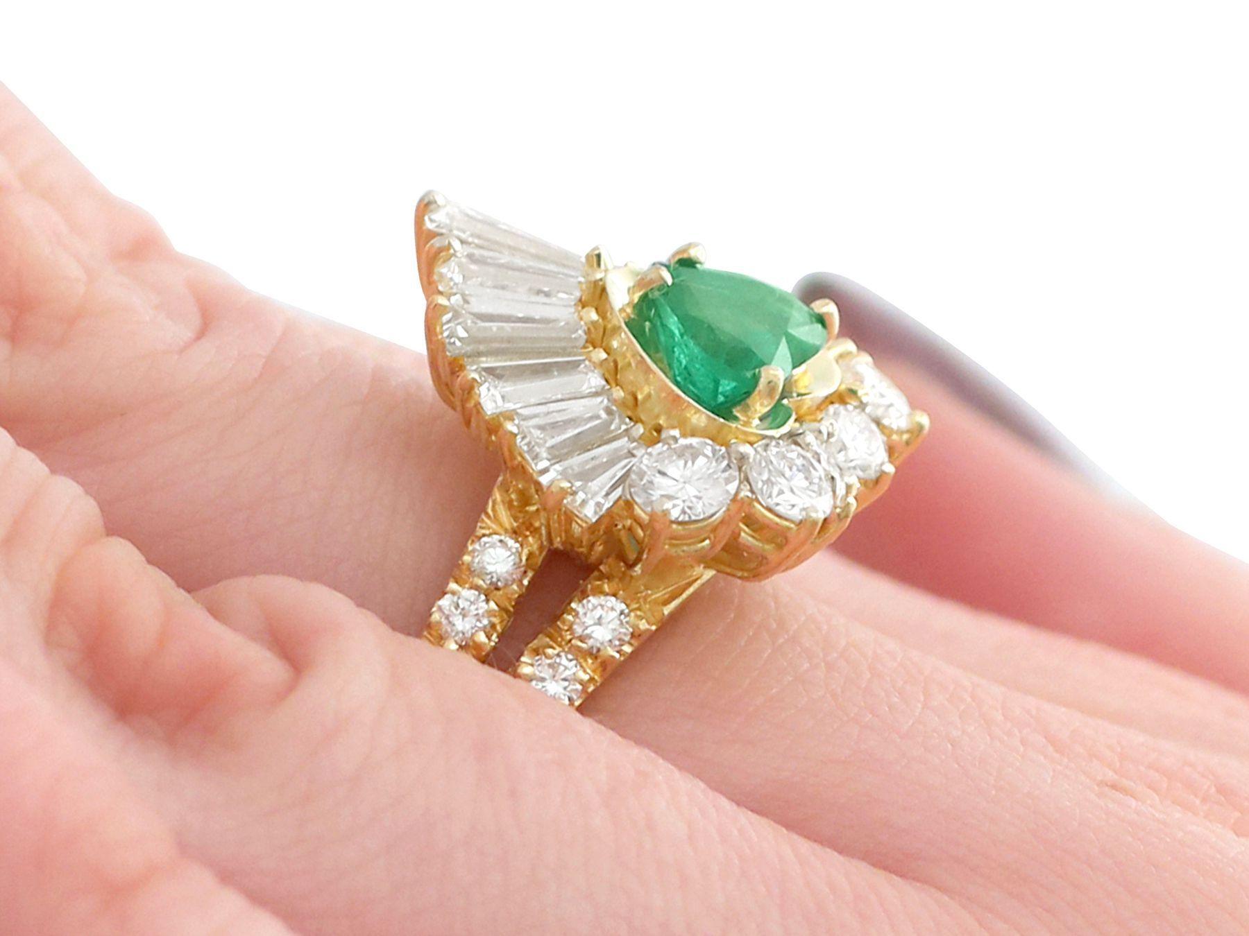 1.63 Carat Emerald and 2.31 Carat Diamond Yellow Gold Ring For Sale 3