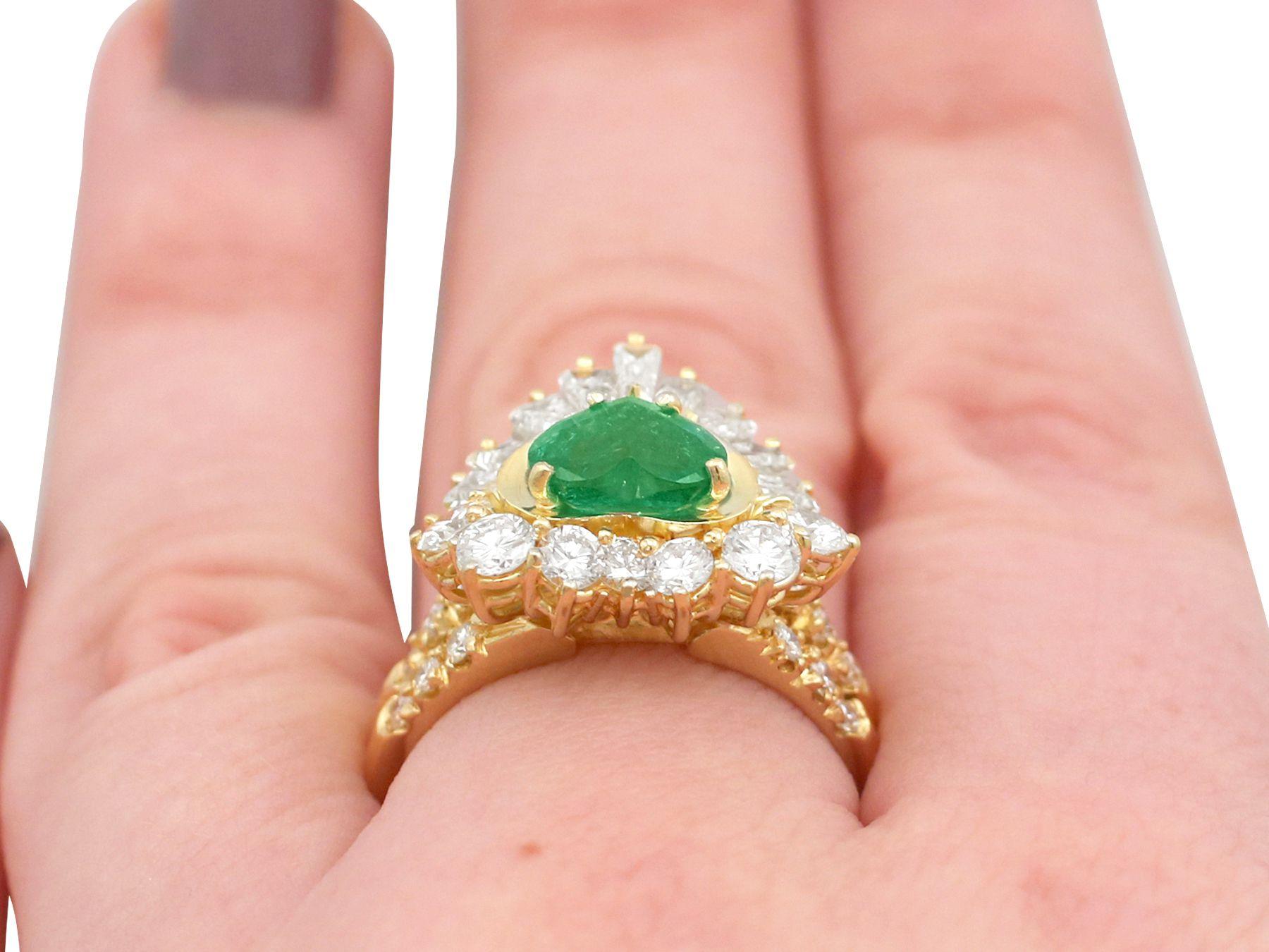 1.63 Carat Emerald and 2.31 Carat Diamond Yellow Gold Ring For Sale 4